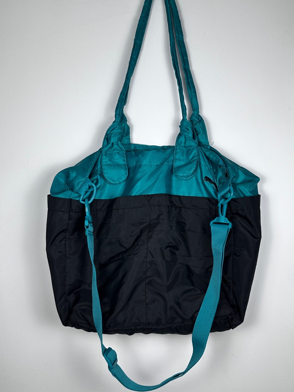 Puma Teal Black Nylon Tote Shoulder Bag Multiple Pockets